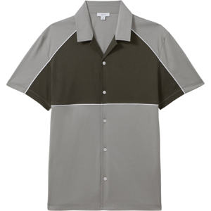 REISS GINO Mercerised Cotton Colourblock Cuban Collar Shirt